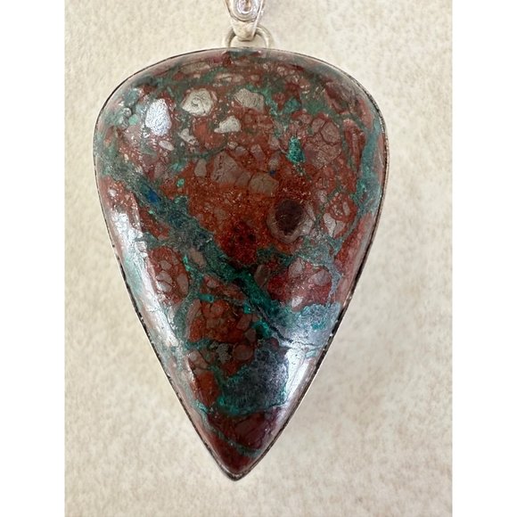 Artisan 925 sterling silver polished sonora chrysocolla jumbo statement pendant - Picture 1 of 8